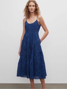 Club Monaco Traveling Tiers Maxi Dress Navy Size 4 EUC Pockets Spaghetti